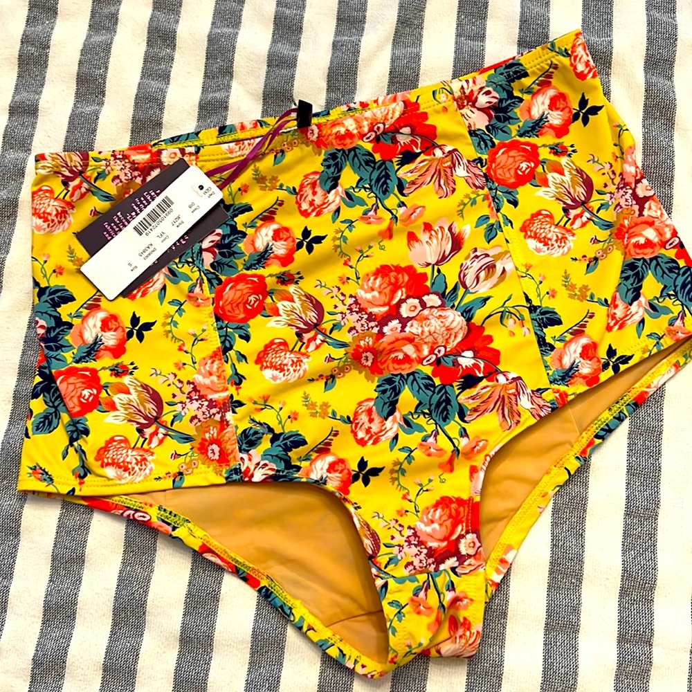 NWT J Crew High Rise Swim Bottoms size small in floral yellow